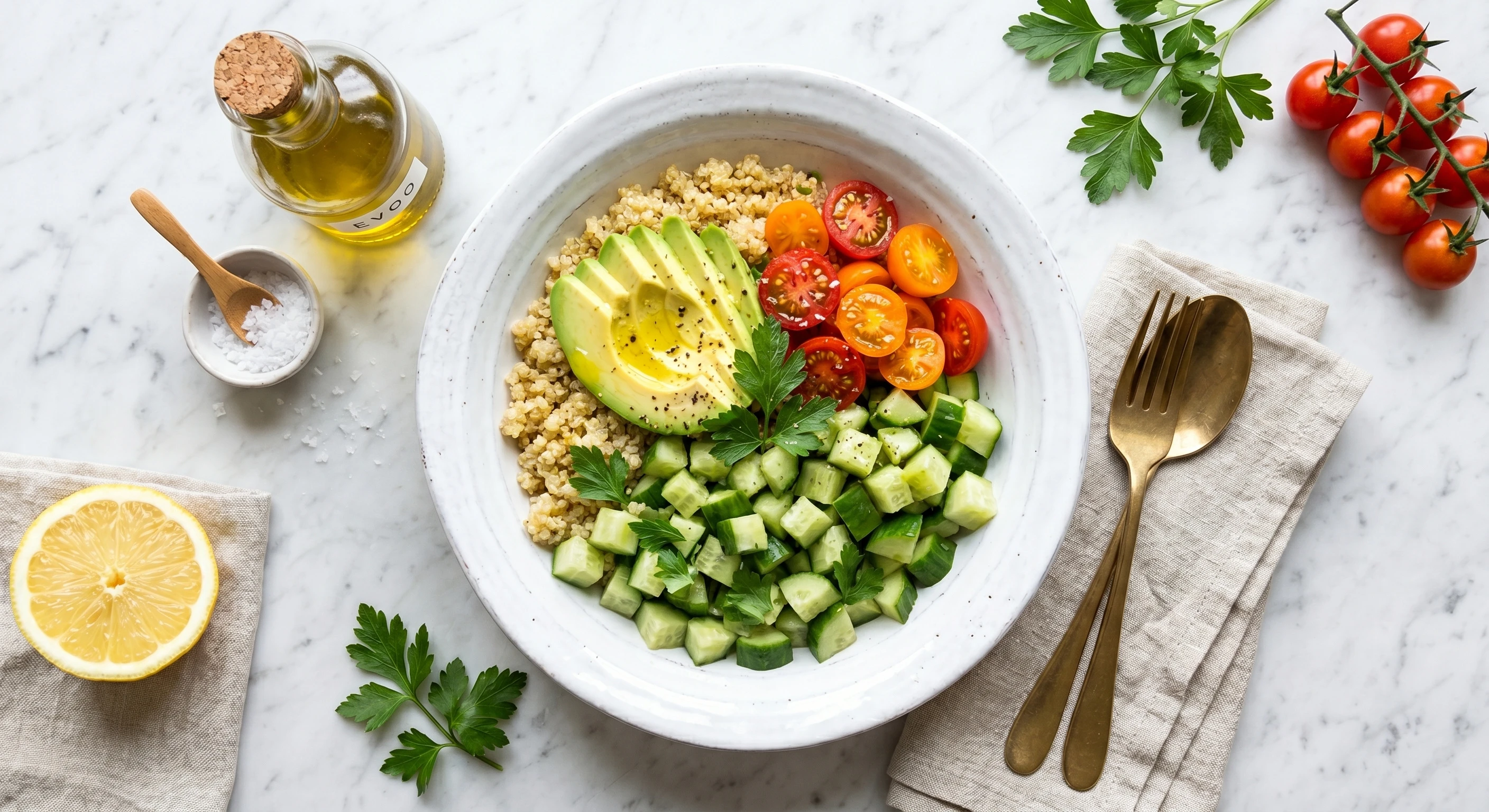 Mediterranean Quinoa Bowl with Avocado Easy, Healthy & High Nutri-Score